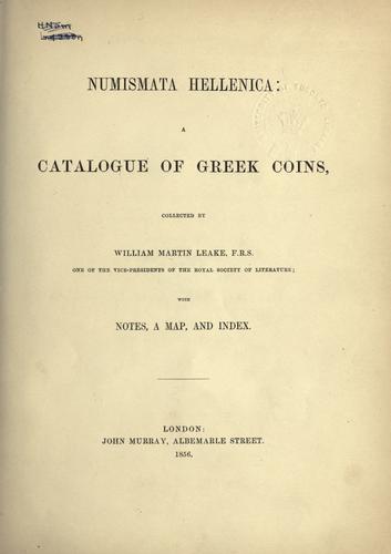 Cover for Numismata hellenica