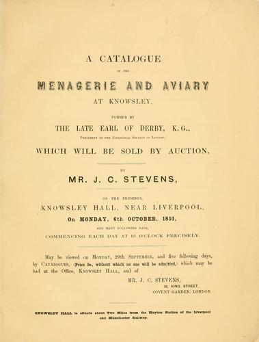 Cover for A catalogue of the menagerie and aviary at Knowsley