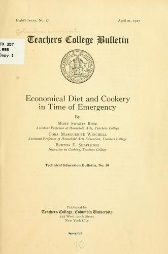 Cover for Economical diet and cookery in time of emergency.