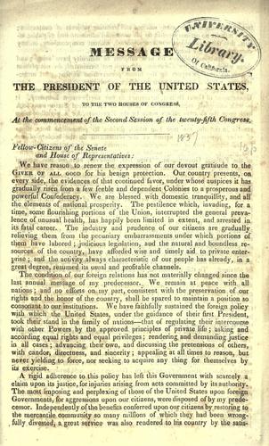 Cover for Message from the President of the United States to the two houses of Congress, at the commencement of the second session of the Twenty-fifth Congress.