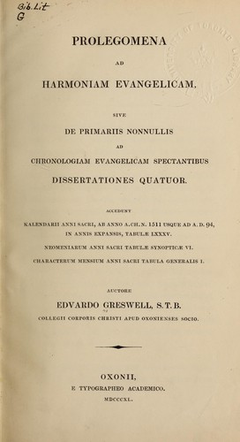 Cover for Prolegomena ad Harmoniam Evangelicam