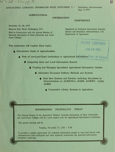 Cover for Agricultural libraries information notes