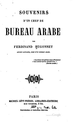 Cover for Souvenirs d'un chef de bureau arabe
