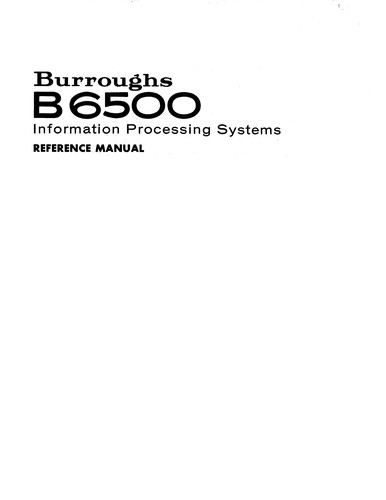 Cover for Burroughs B6500 Information Processing Systems Reference Manual
