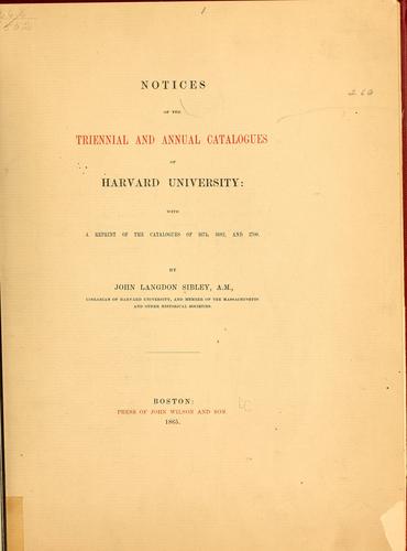 Cover for Notices of the triennial and annual catalogue of Harvard university