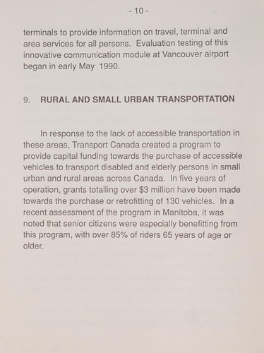 Cover for Highlights of Transport Canada's program on transportation of disabled persons.