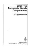 Cover for Error-free polynomial matrix computations