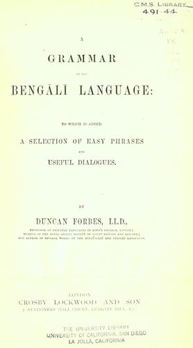 Cover for A grammar of the Beng©Æal©Æi language