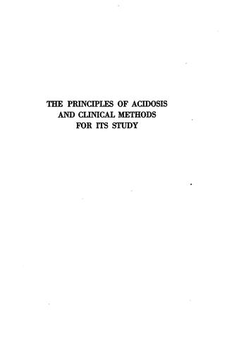 Cover for The Principles of Acidosis and Clinical Methods for Its Study