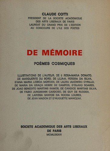 Cover for De mémoire