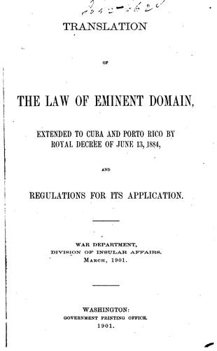 Cover for Translation of the law of eminent domain