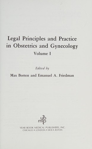 Cover for Legal principles and practice in obstetrics and gynecology
