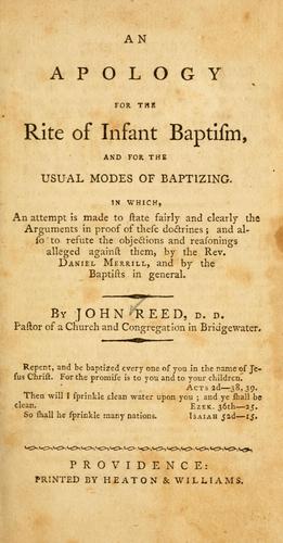 Cover for An apology for the rite of infant baptism, and for the usual modes of baptizing