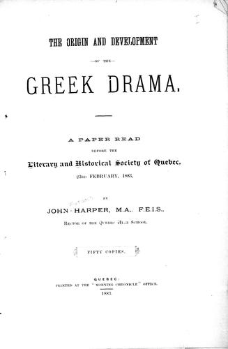 Cover for The origin and development of Greek drama