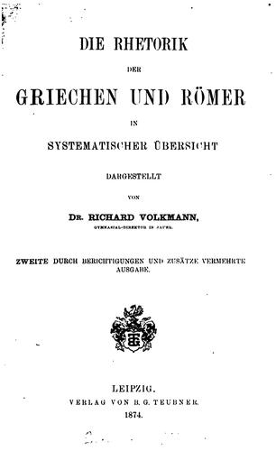 Cover for Die Rhetorik der Griechen und Römer in systematischer Übersicht
