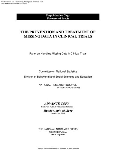 Cover for The prevention and treatment of missing data in clinical trials