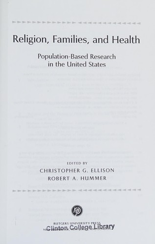 Cover for Religion, families, and health population-based research in the United States