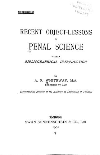Cover for Recent object-lessons in penal science
