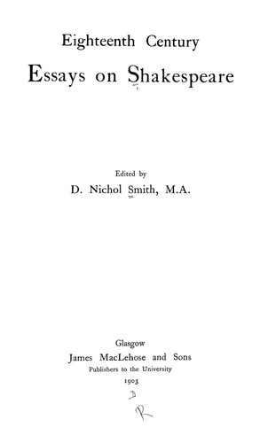 Cover for Eighteenth century essays on Shakespeare