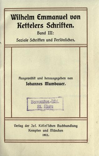 Cover for Wilhelm Emmanuel von Kettelers Schriften