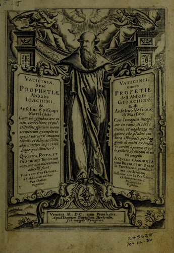 Cover for Vaticinia, sive, Prophetiae Abbatis Ioachimi, [and] Anselmi Episcopi Marsicani