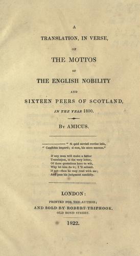 Cover for A translation, in verse, of the mottos of the English nobility and sixteen peers of Scotland in the year 1800.