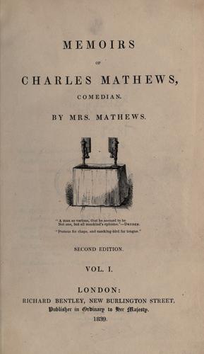 Cover for Memoirs of Charles Mathews, comedian