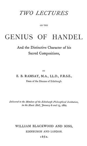Cover for Two lectures on the genius of Handel, and the distinctive character of his sacred compositions