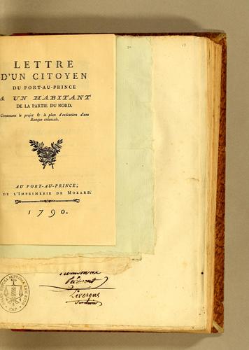 Cover for Lettre d'un citoyen du Port-au-Prince a un habitant de la partie du Nord