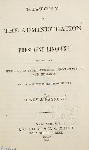 Cover for History of the administration of President Lincoln