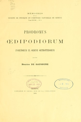 Cover for Prodromus Oedipodiorum insectorum ex ordine orthopterorum ...