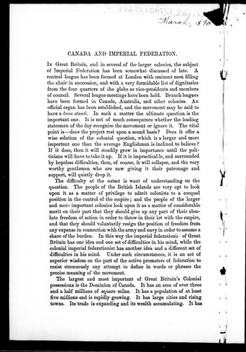 Cover for Canada and imperial federation