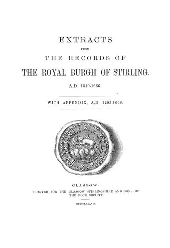 Cover for Extracts from the records of the royal burgh of Stirling 1591-1752