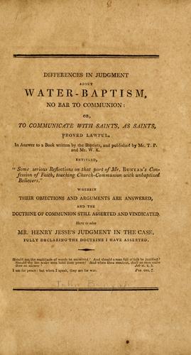 Cover for Differences in judgment about water-baptism, no bar to communion