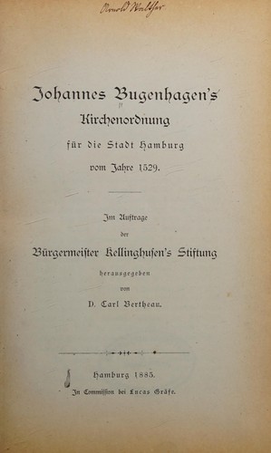 Cover for Johannes Bugenhagen's Kirchenordnung Fur Die Stadt Hamburg Vom Jahre 1529