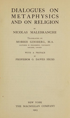 Cover for Dialogues on metaphysics and on religion