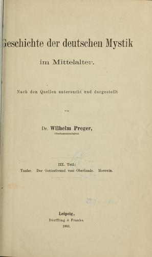 Cover for Geschichte der deutschen mystik im mittelater