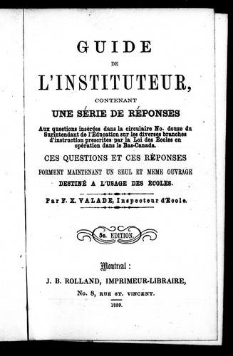 Cover for Guide de l'instituteur