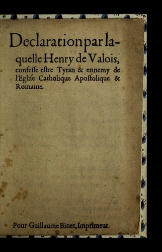 Cover for Declaration par laquelle Henry de Valois