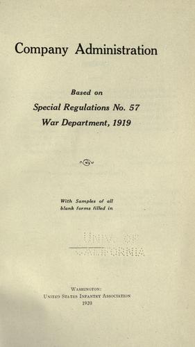 Cover for Company administration based on Special Regulations no. 57, War Department, 1919.