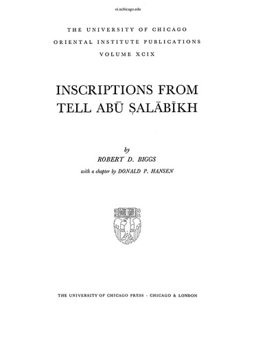 Cover for Inscriptions from Tell Abū Ṣalābīkh