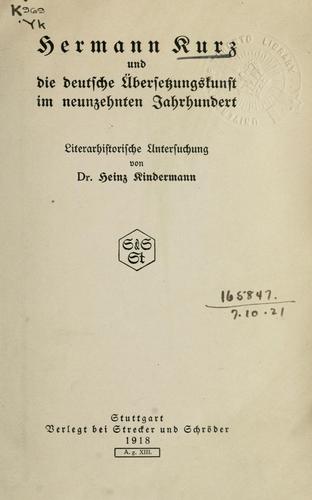 Cover for Hermann Kurz und die deutsche Übersetzungskunst im neunzehnten Jahrhundert.