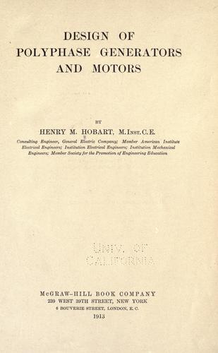 Cover for Design of polyphase generators and motors