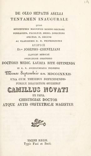 Cover for De oleo hepatis aselli tentamen inauguralis