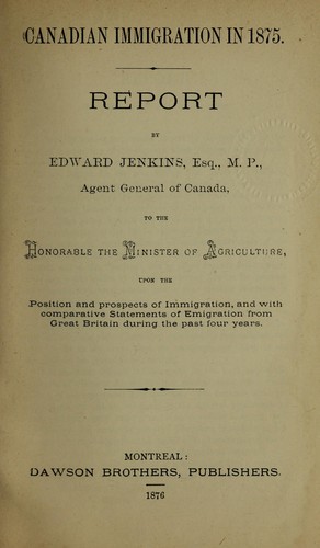 Cover for Canadian immigration in 1875