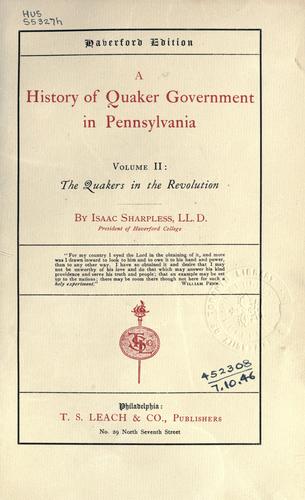 Cover for history of Quaker government in Pennsylvania.
