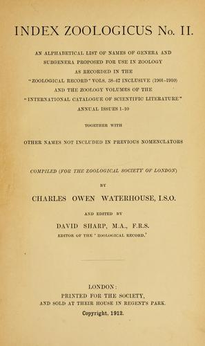 Cover for Index zoologicus no. II.