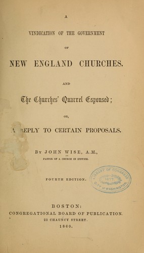 Cover for A vindication of the government of New England churches