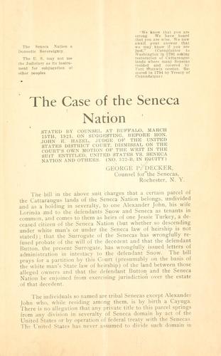 Cover for The case of the Seneca nation stated by counsel at Buffalo