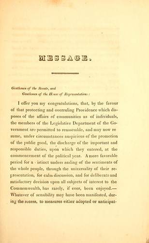 Cover for Message of His Excellency Levi Lincoln, communicated to the two branches of the legislature, January 6, 1830